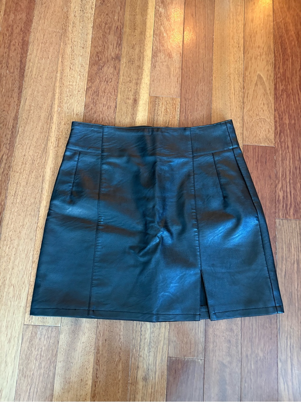 Topshop Black Faux Leather Mini Skirt with Front Slit